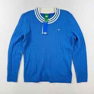 adidas Sweater Womens Size M Cashmere Blend Golf Trefoil Blue White JP1188 NWT